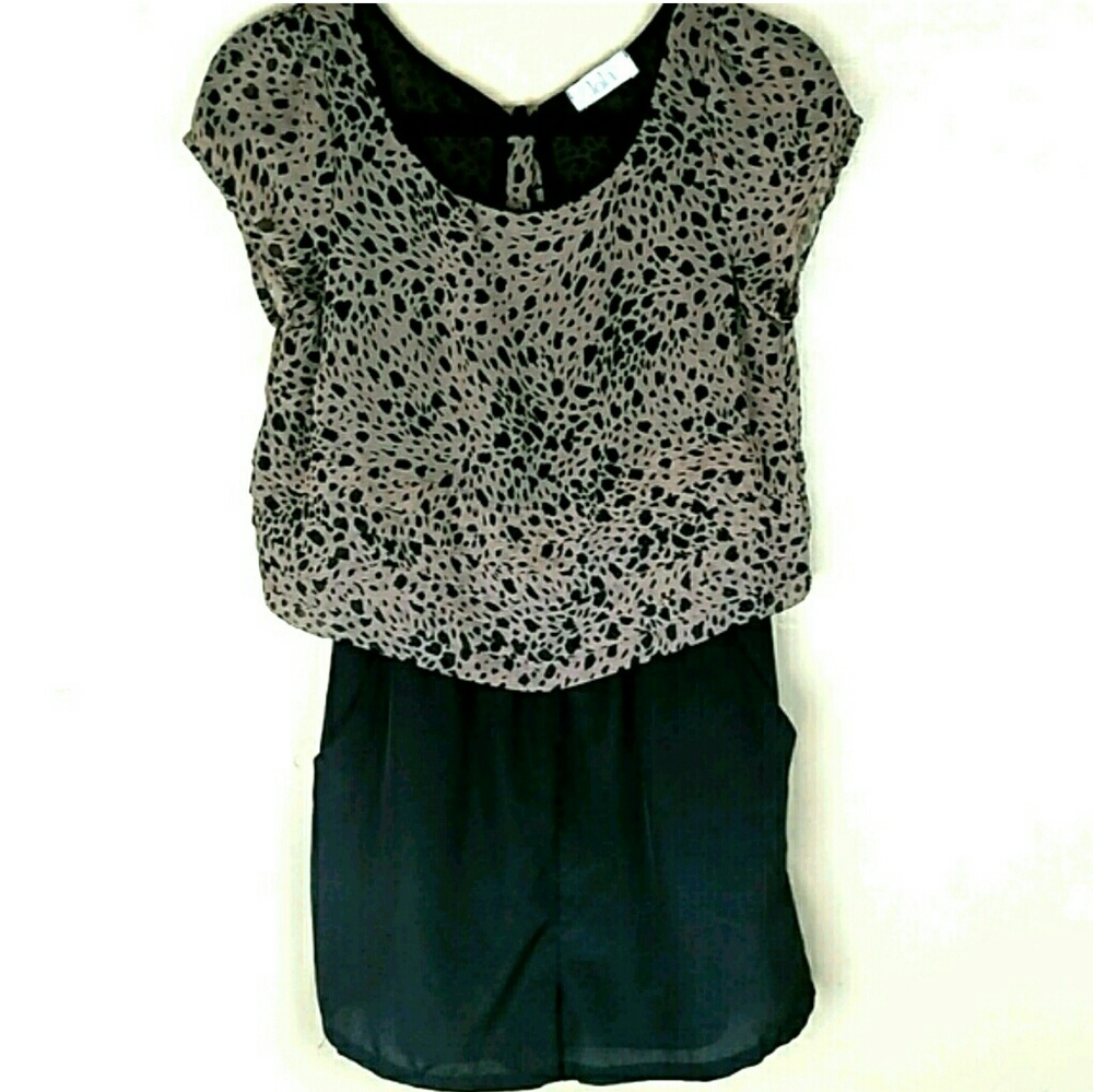 Lola Animal Print Black Romper Button Back Pockets